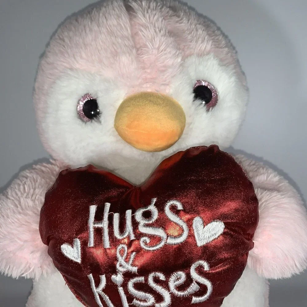 Dan Dee Hugs & Kisses Red Heart‎ Pink White Penguin Plush Toy 16”